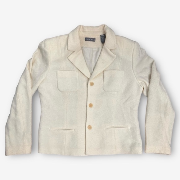 Wool Blend Ivory Cream Button Up Collared Jacket by Kate Hill, size 14 - Picture 2 of 6